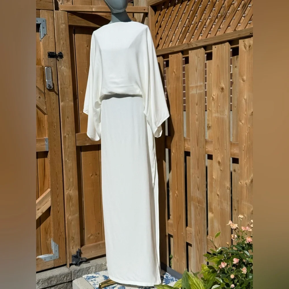 🆕 RAT & BOA 🧿 NWOT Margot Boatneck Long Sleeve Open Back White Maxi, Sz XXL